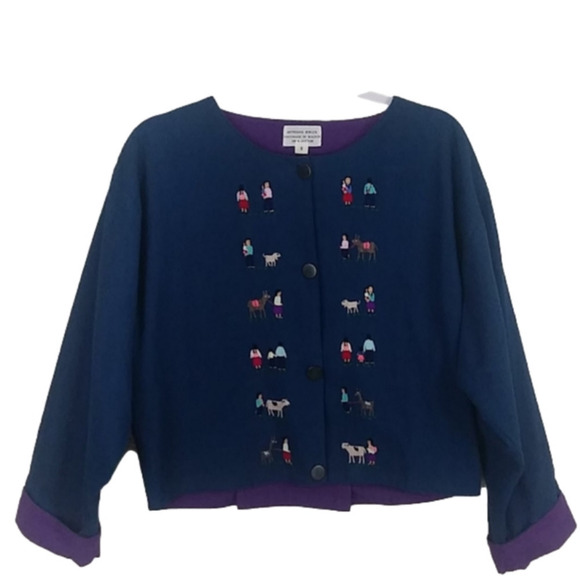 Artesania Sorata Spanish Influence Blue Button Up Long Sleeve Box Style Jacket - Picture 1 of 11